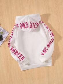 SHEIN Tween Girl Letter Graphic Contrast Side Seam Raglan Sleeve Sweatshirt, In Fall/Winter - White - View 2