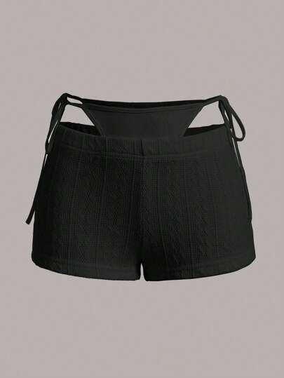 SHEIN ICON 素色腰部鏤空短褲