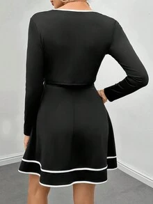 SHEIN Privé Tương phản ràng buộc Váy ống & Mở Mặt trước Áo khoác - màu đen - Xem 2