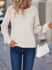 SHEIN LUNE Top de suéter de punto de moda versátil casual con detalles recortados para vacaciones de mujer
