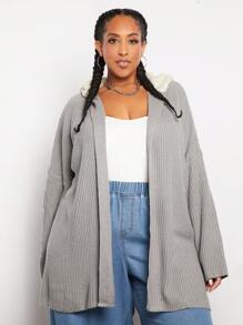 SHEIN CURVE+ Cardigan à capuche avec épaules tombantes grande taille