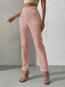 SHEIN Privé Cao eo Túi nghiêng Quần tây - Hồng - Xem 5