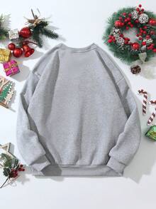 SHEIN Unity 字母刺繡加絨內裏運動衫 - 灰色 - 查看 2