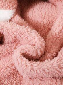 SHEIN 女大童拼接面3D耳朵設計連帽毛絨夾克 - 粉色 - 查看 3