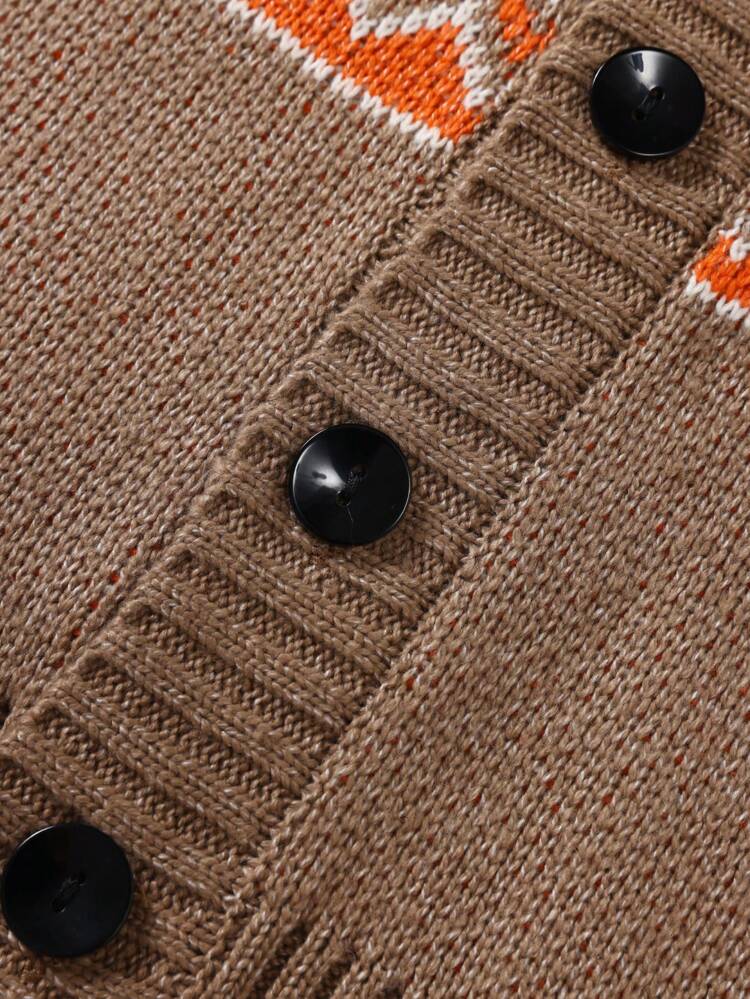 Men Geo Pattern Shawl Collar Cardigan