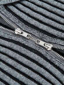 SHEIN EZwear 條紋圖案拉鍊短款開衫 - 深灰色 - 查看 3