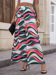 Breezaya 滿版印花百褶闊腿褲 - 彩色 - 查看 1