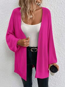 SHEIN Essnce Solid Batwing Sleeve Duster Cardigan - Red Violet - View 4