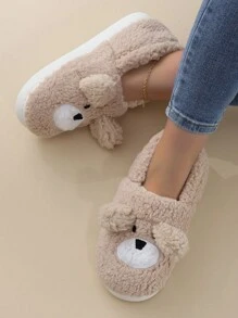 Warme Plüsch Hausschuhe mit Cartoon Bär Motiv für Damen, Herbst & Winter