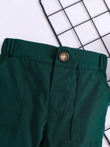 男嬰素色斜口袋長褲 - 墨綠色 - 查看 3