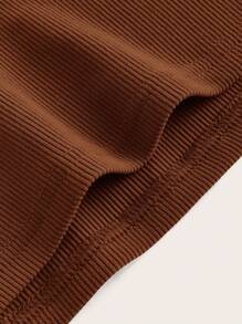 SHEIN BASICS Solid Ribbed Knit Tee - Rust Brown - View 3