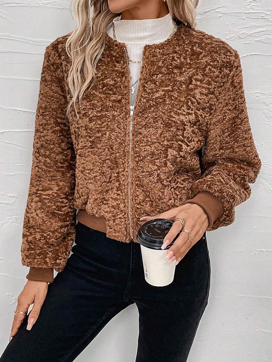 SHEIN LUNE Zip Up Fuzzy Coat