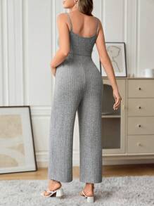 SHEIN 孕婦羅紋針織吊帶背心連身褲 - 灰色 - 查看 2