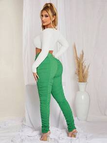 SHEIN SXY Chất rắn Xù Cắt bỏ eo Xù Xà cạp - màu xanh lá - Xem 2