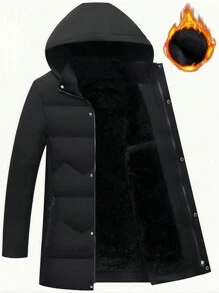 Manfinity Homme Áo khoác gió ngoài trời có mũ lót nhiệt họa tiết chữ cái cho nam, Áo khoác bong bóng đi chơi, Áo khoác mùa đông màu đen, Quà tặng cho bạn bè, chồng, bạn trai, Áo khoác phao nam, Áo khoác phao màu đen cho nam, Áo khoác ấm dài có mũ dày cho mùa đông, Áo khoác đệm chống gió - màu đen - Xem 3
