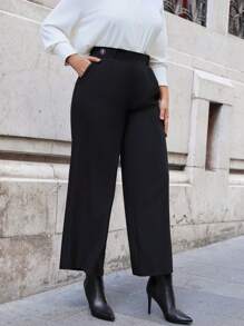 RueChic Plus Solid Wide Leg Pants - Black - View 3