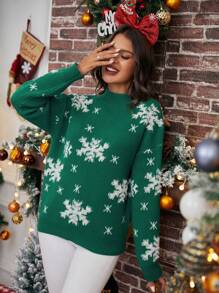 SHEIN Essnce Pull Motif Flocon De Neige Épaule tombante
