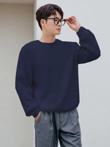 DAZY Men Solid Raglan Sleeve Sweater,Fall Clothes - Navy Blue - View 5