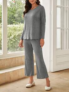 EMERY ROSE Chất rắn tay cánh Áo thun & quần - Xám - Xem 3
