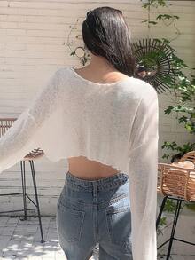 DAZY Lettuce Trim Drop Shoulder Crop Top - White - View 10