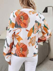SHEIN Clasi Áo cổ chữ V in hoa - trắng - Xem 2