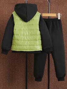 男小童拉鏈開襟夾克背心&字母貼布連帽衫&運動衫 - 黑色 - 查看 2