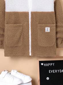 SHEIN Tween Boy Two Tone Letter Patched Detail Dual Pocket 3D Ears Design Hooded Coat - Multicolor - View 5