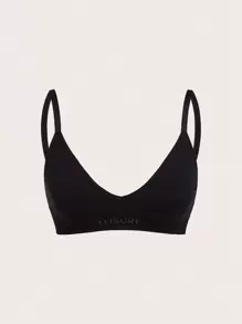 Ocili Leisure Extremely Stretchy Seamless & Skin-Friendly No Padding Comfortable Solid Letter Bra Black - Black - View 4