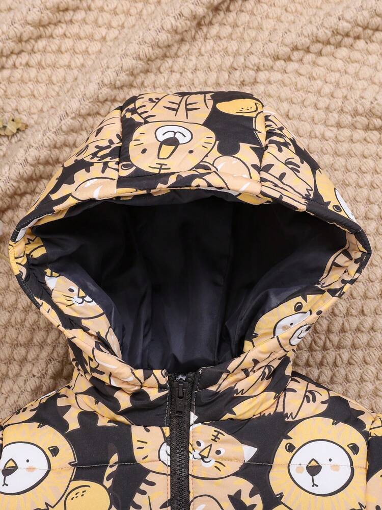Baby Boy Bear Print Zip Up Hooded Padded Coat