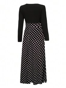 大碼波點圖案洋裝 - 黑色 - 查看 2