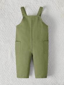 SHEIN 男嬰字母拼貼細節雙口袋連身褲 - 軍綠色 - 查看 2