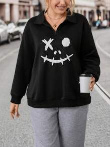 SHEIN LUNE Plus Cartoon Graphic Drop Shoulder Sweatshirt Pullover Fall Outfit