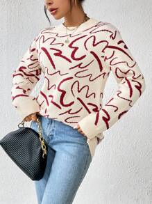 SHEIN Essnce Họa tiết Toàn thân Thả vai Áo len - Nhiều màu - Xem 5