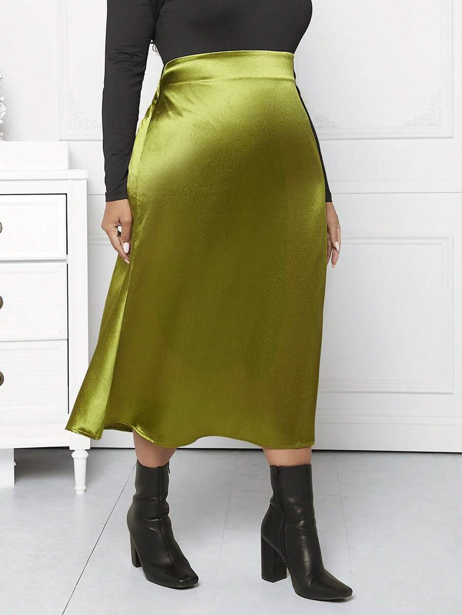 SHEIN CURVE+ 大碼高腰緞面半身裙