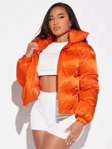 SHEIN SXY Solid Zip Up Padded Coat For Winter