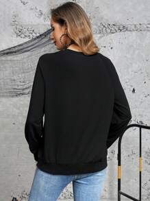 SHEIN LUNE Sudadera con estampado de halloween de manga raglán - Negro - Ver 2