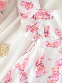 Girls Baby Butterfly Print Ruffle Trim Combo Bodysuit Dress & Headband - Multicolor - View 4