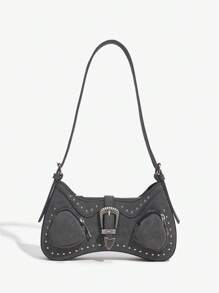 SHEIN X Lucía Bellido SHEIN ICON 女士水晶裝飾單肩包 - 灰色 - 查看 1