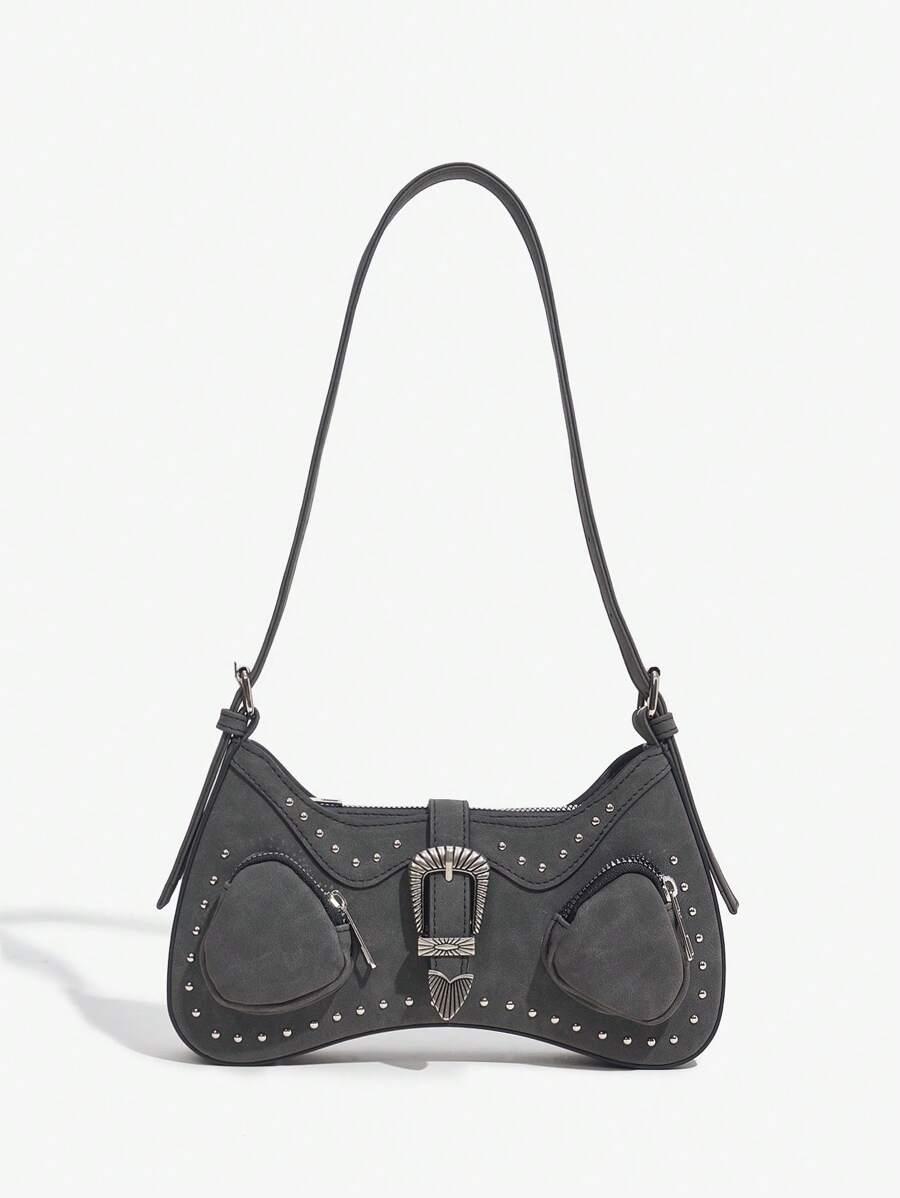SHEIN X Lucía Bellido SHEIN ICON 女士水晶裝飾單肩包 - 灰色 - 查看 1