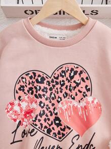 Tween Girl Heart & Letter Graphic Thermal Lined Pullover - Pink - View 4
