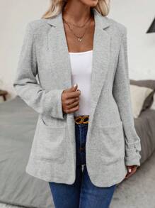 SHEIN Clasi Lapel Neck Dual Pocket Open Front Blazer - Grey - View 1