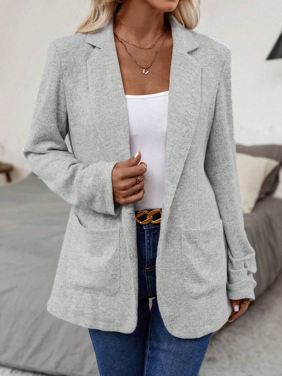 SHEIN Clasi Lapel Neck Dual Pocket Open Front Blazer - Grey - View 1