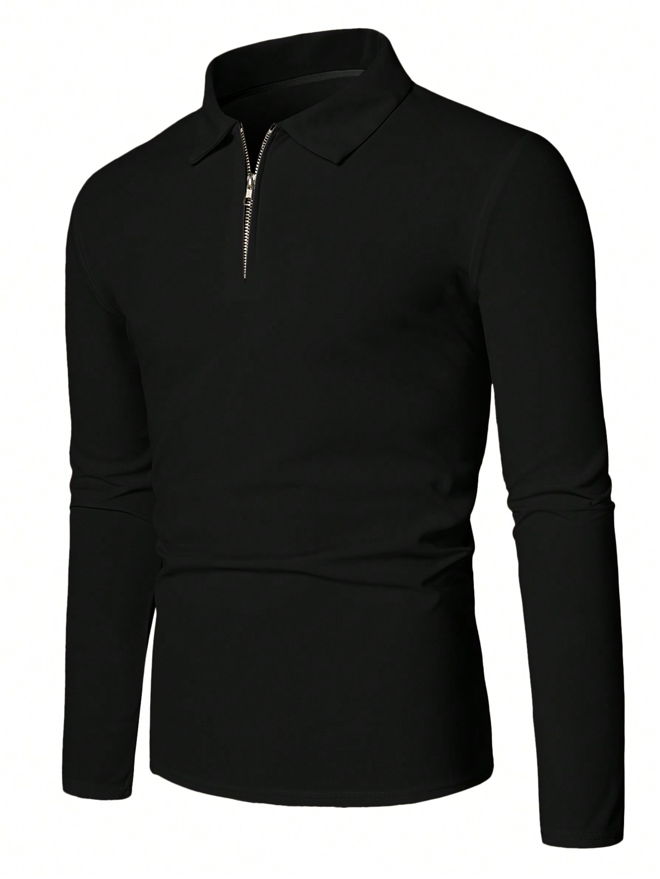 Manfinity Homme قميص بولو بأكمام طويلة وسحاب ربع،...