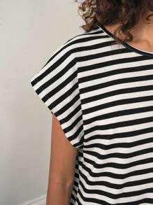 RueChic Striped Print Batwing Sleeve Tee - Multicolor - View 5