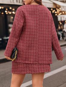 Calvaya Plus Áo khoác và váy in họa tiết kẻ sọc phía trước - Đỏ - Xem 2