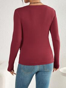 SHEIN Maternity Solid Ribbed Knit Tee - Red - View 2