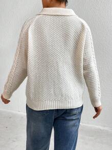 Flirla Plus Cable Knit Raglan Sleeve Sweater Knit Pullover Fall Winter Sweater - White - View 2