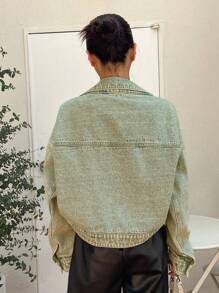 DAZY Drop Shoulder Asymmetrical Hem Denim Jacket,Fall Clothes - Army Green - View 8