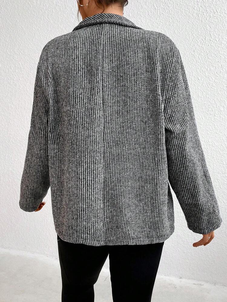 プラス ラペルネック ドローストリングウエスト ダブルポケット ドロップショルダー オーバーコート