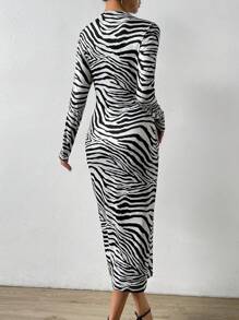 SHEIN Privé Zebra Striped Print Mock Neck Bodycon Dress - Multicolor - View 2